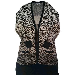 Valerie Stevens Womens Leopard Print Long Open Cardigan Rayon Duster Size Large